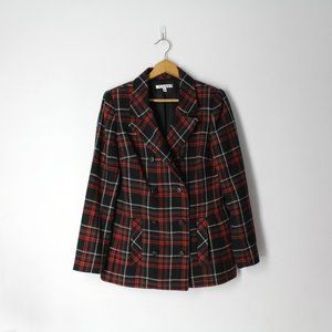 CABI Manhattan Tartan Plaid Double Breasted Pea Coat jacket red black Sz 8